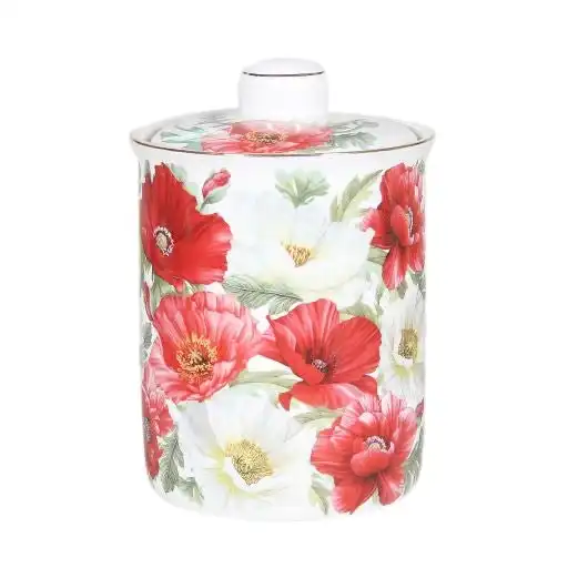 New Poppies on White Fine Bone China - Canister