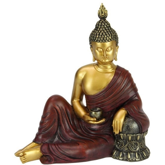 Gold Rulai Resting Buddha with Red Robes