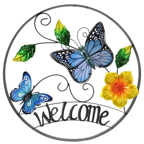 Metal & Glass Butterfly Welcome Sign - Wall Art