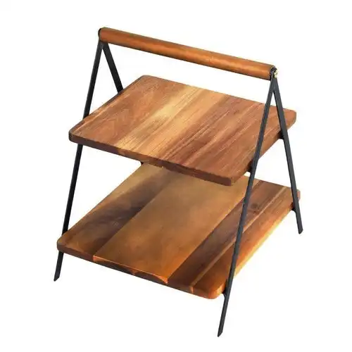 Deluxe Acacia Timber Hight Tea Rectangle 2-Tier Stand