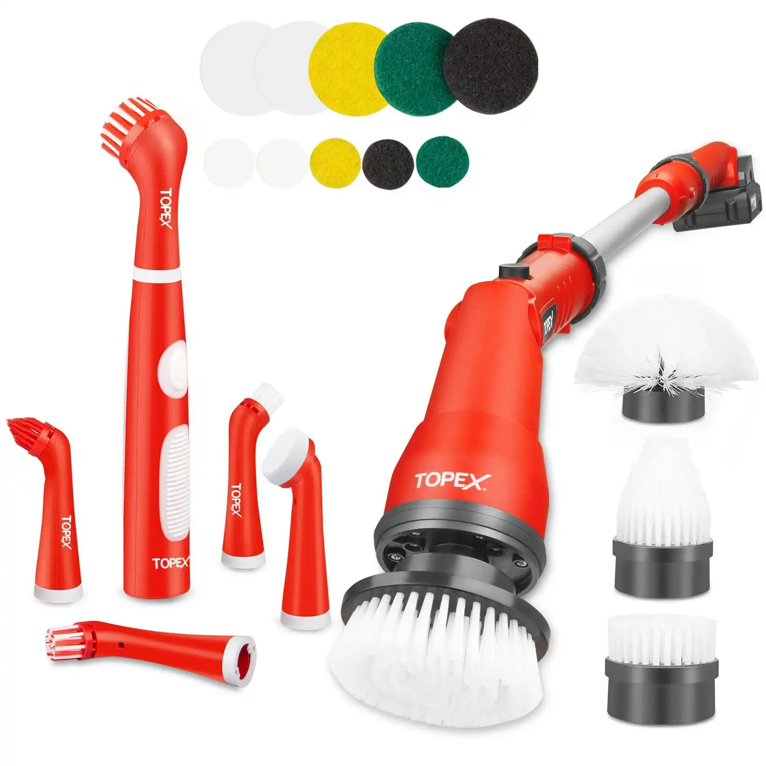 Topex Cordless Power Scrubber Combo: 20V Scrubber Brush + 4V MAX Cleaning Brush w/ Brush Heads