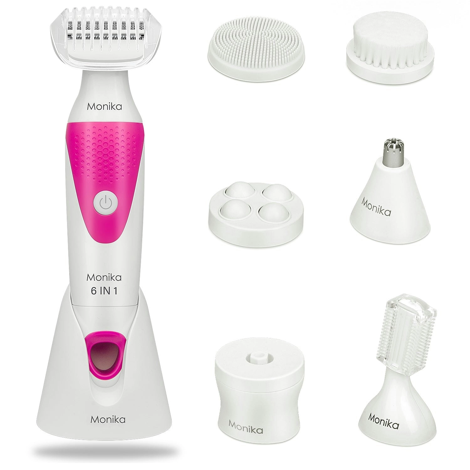 Monika 6-in-1 Electric Lady Shaver, Cordless for Woman Face/Leg/Underarm, Micro USB Portable