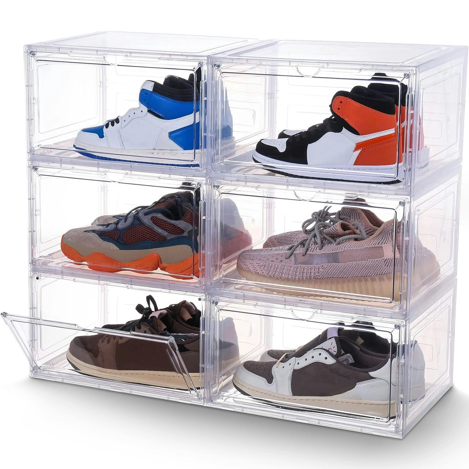 Stelive 6PCS Shoe Display Box Shoe Box Storage Container Stackable Shoe Storage Box 33.4x27.5x22.3cm