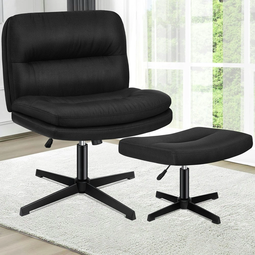 Alfordson Office Chair Computer Seat Cross-legged Work Ottoman Fabric Black