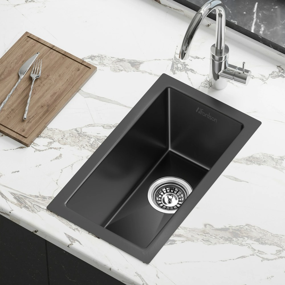 Alfordson Kitchen Sink Stainless Steel Drop in Flush Under Mount 250X450MM Black