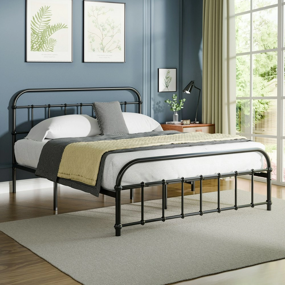 Alfordson Metal Bed Frame Double Size Mattress Base Industrial Platform Black