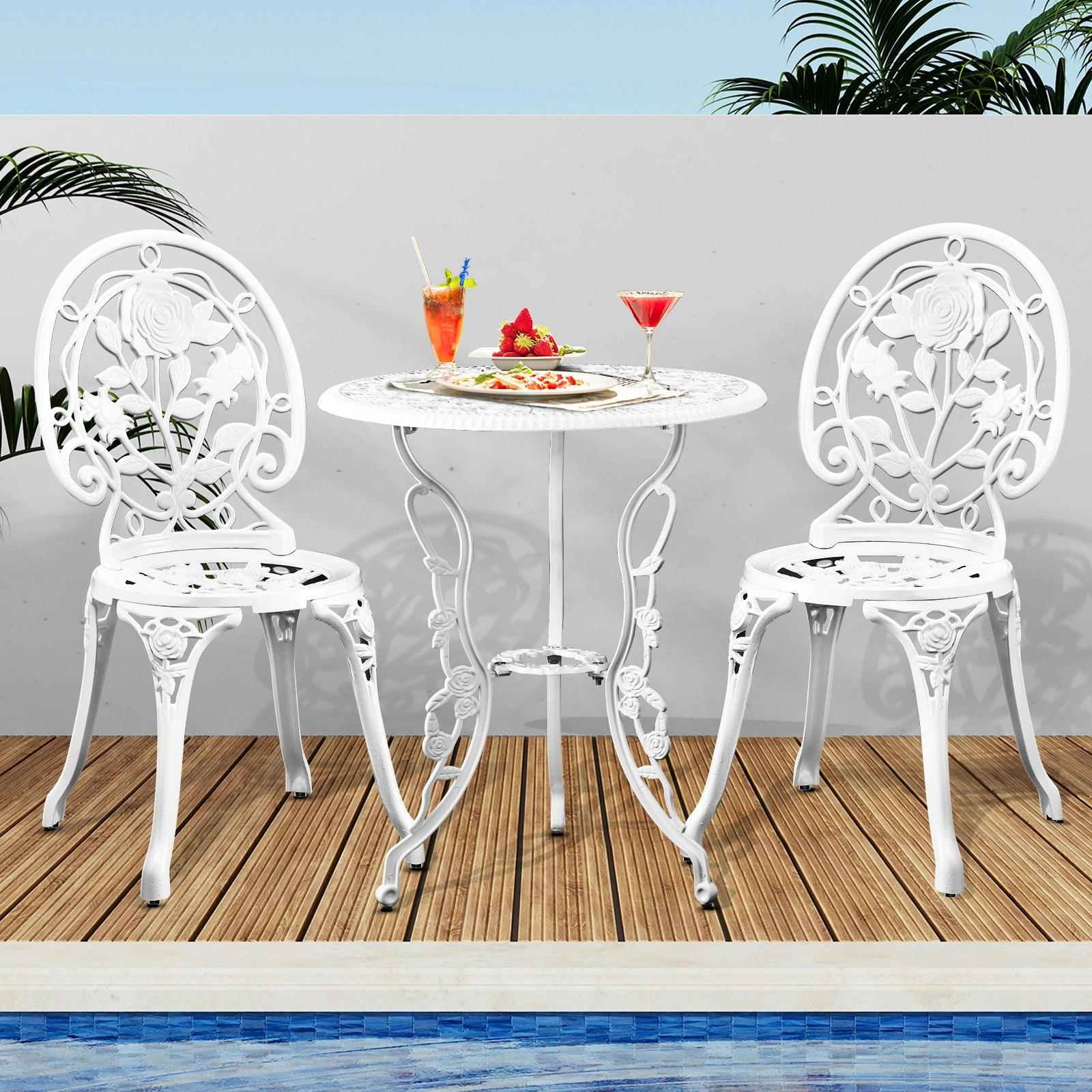 Livsip Outdoor Setting 3 Piece Bistro Chairs Table Set Cast Aluminum Patio Rose