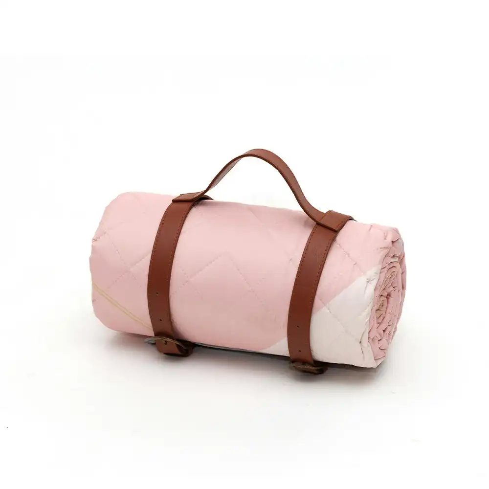 Viviendo Picnic Blanket Rug Waterproof with Leather Carry Strap Outdoor Beach Mat - Pink