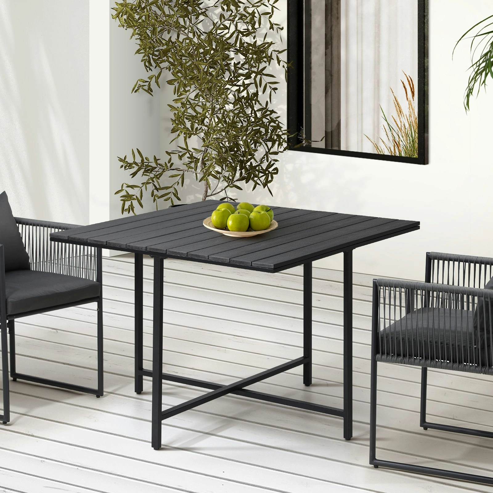 Livsip Outdoor Dining Table Furniture Lounge Patio Garden Black Wood-Plastic