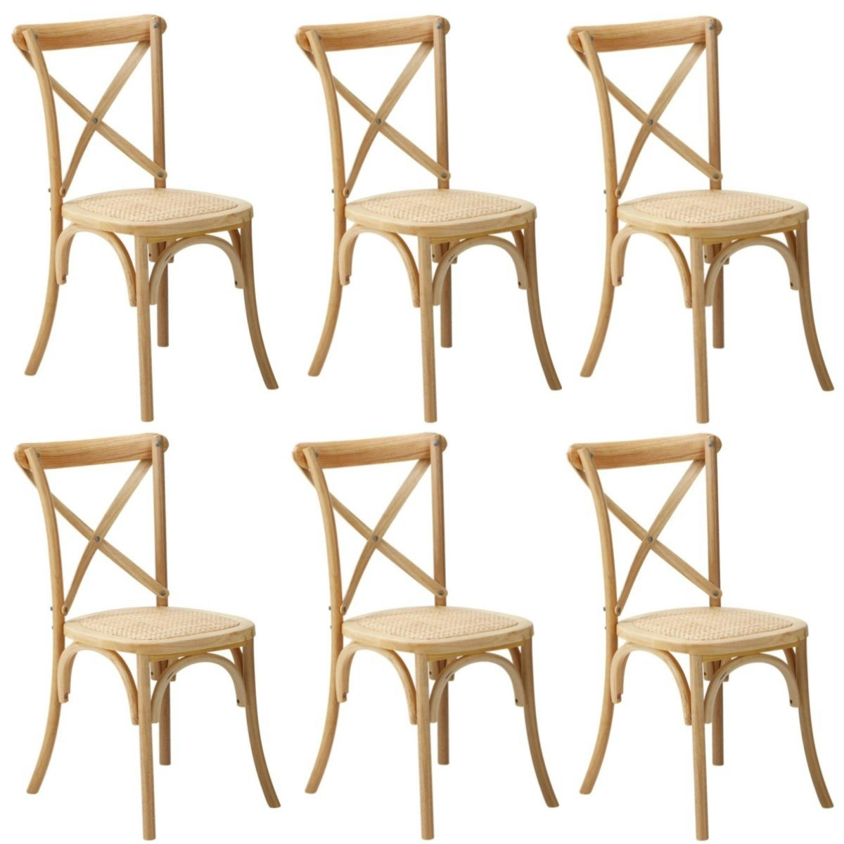 Oikiture 6x Crossback Dining Chair Solid Birch Timber Wood Ratan Seat Natural