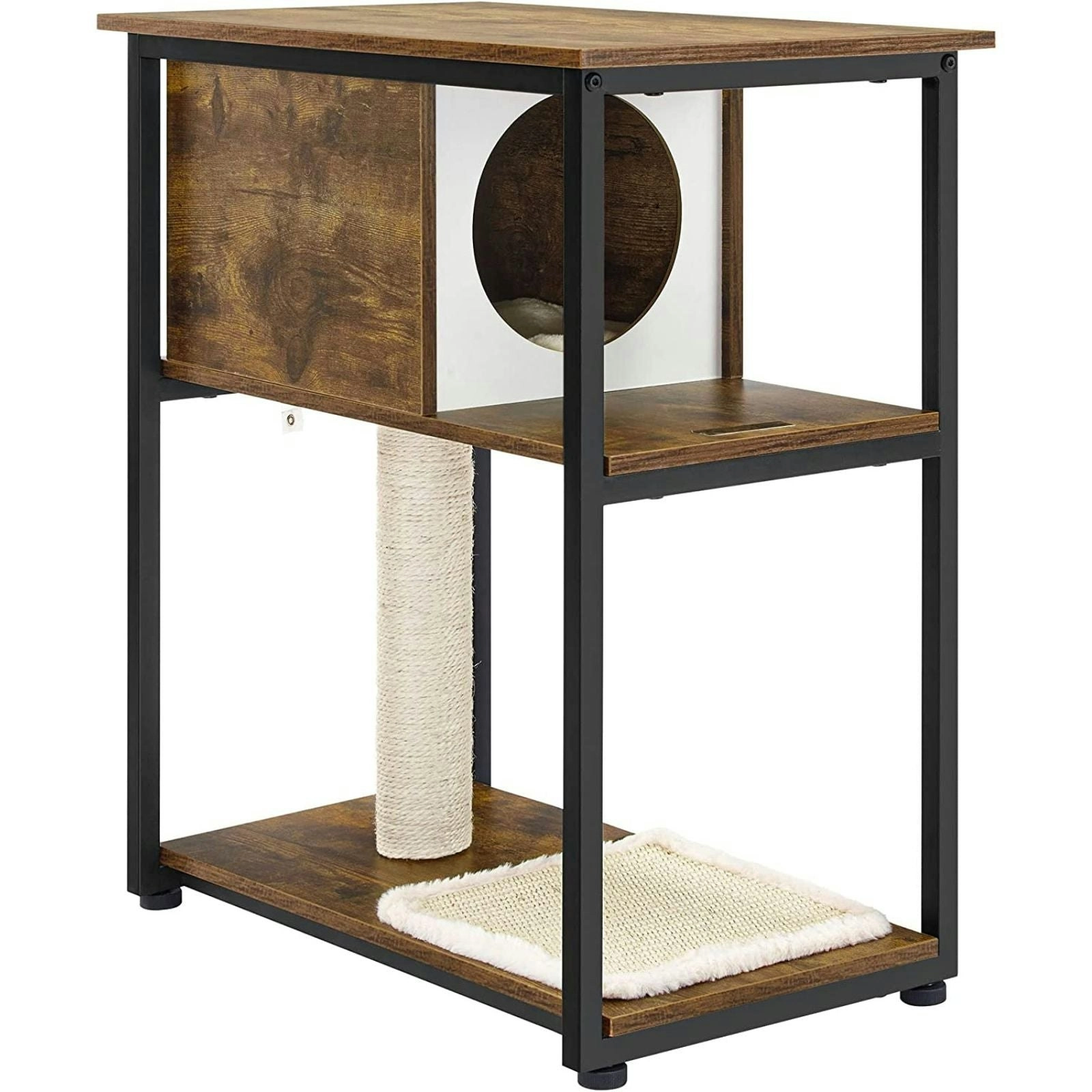 FEANDREA End Table Scratching Post Pet Scratcher House Cat Tree - Rustic Brown