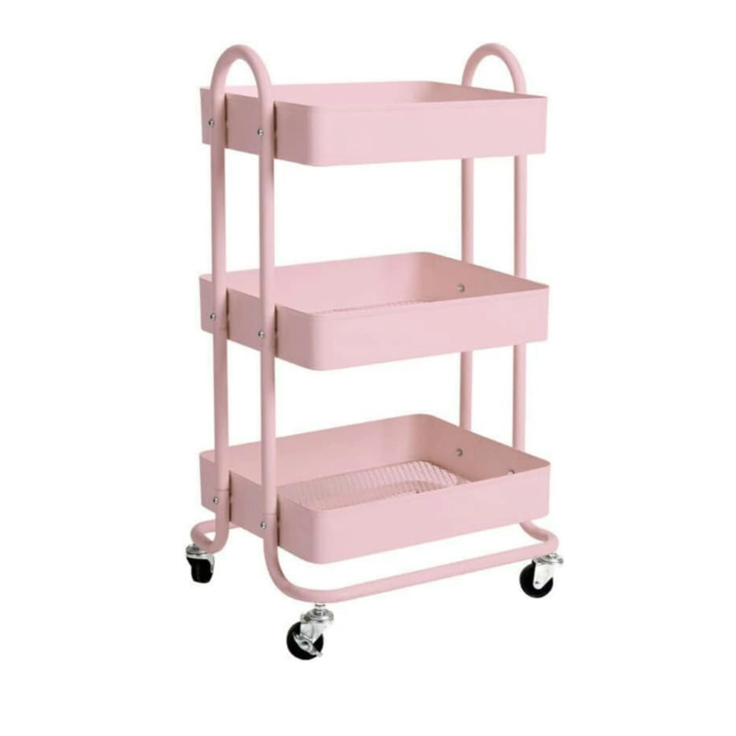 Ekkio 3 Tier Multipurpose Steel Frame Kitchen Storage Rack Organiser Trolley Cart - Pink