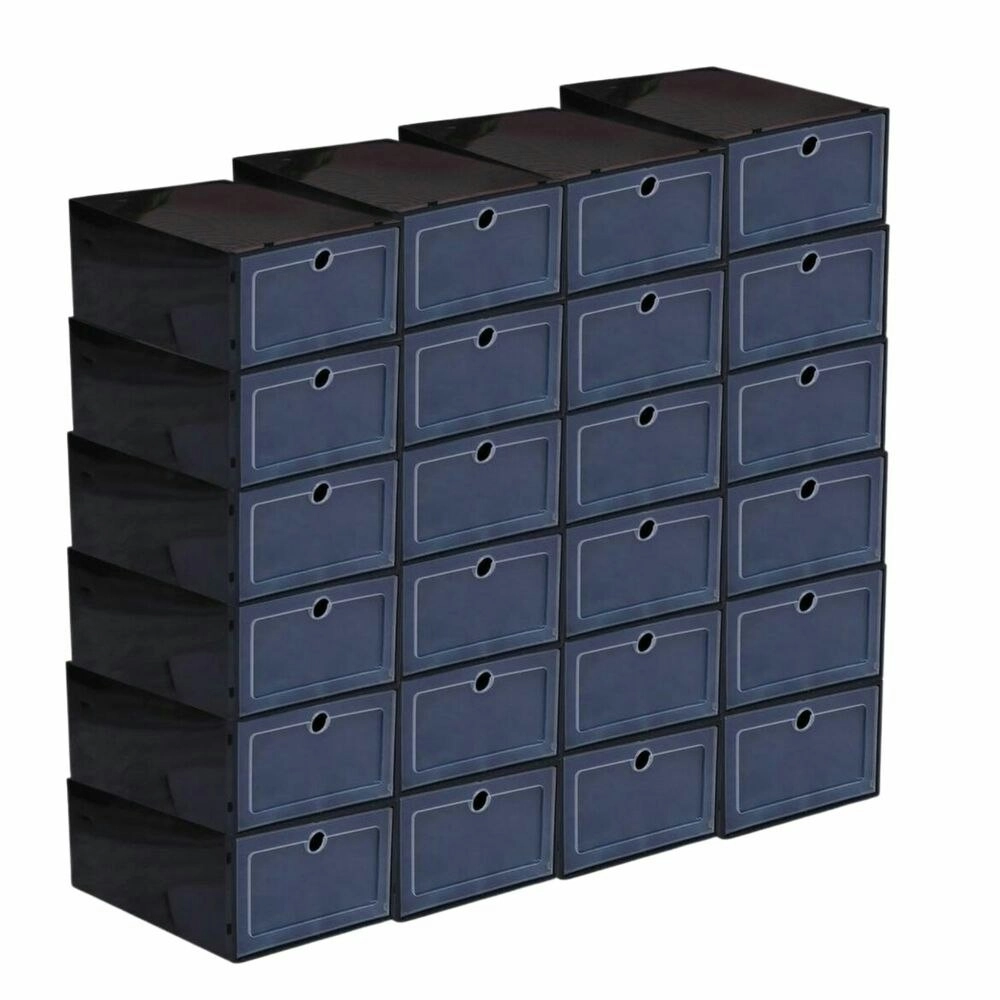 24pcs Gominimo Foldable Stackable Plastic Storage Shoe Boxes - Black