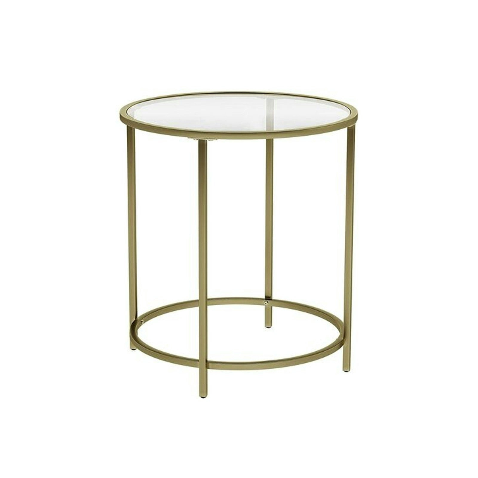 VASAGLE Tempered Glass Top Round Bedside Nightstand Side Coffee Table - Gold