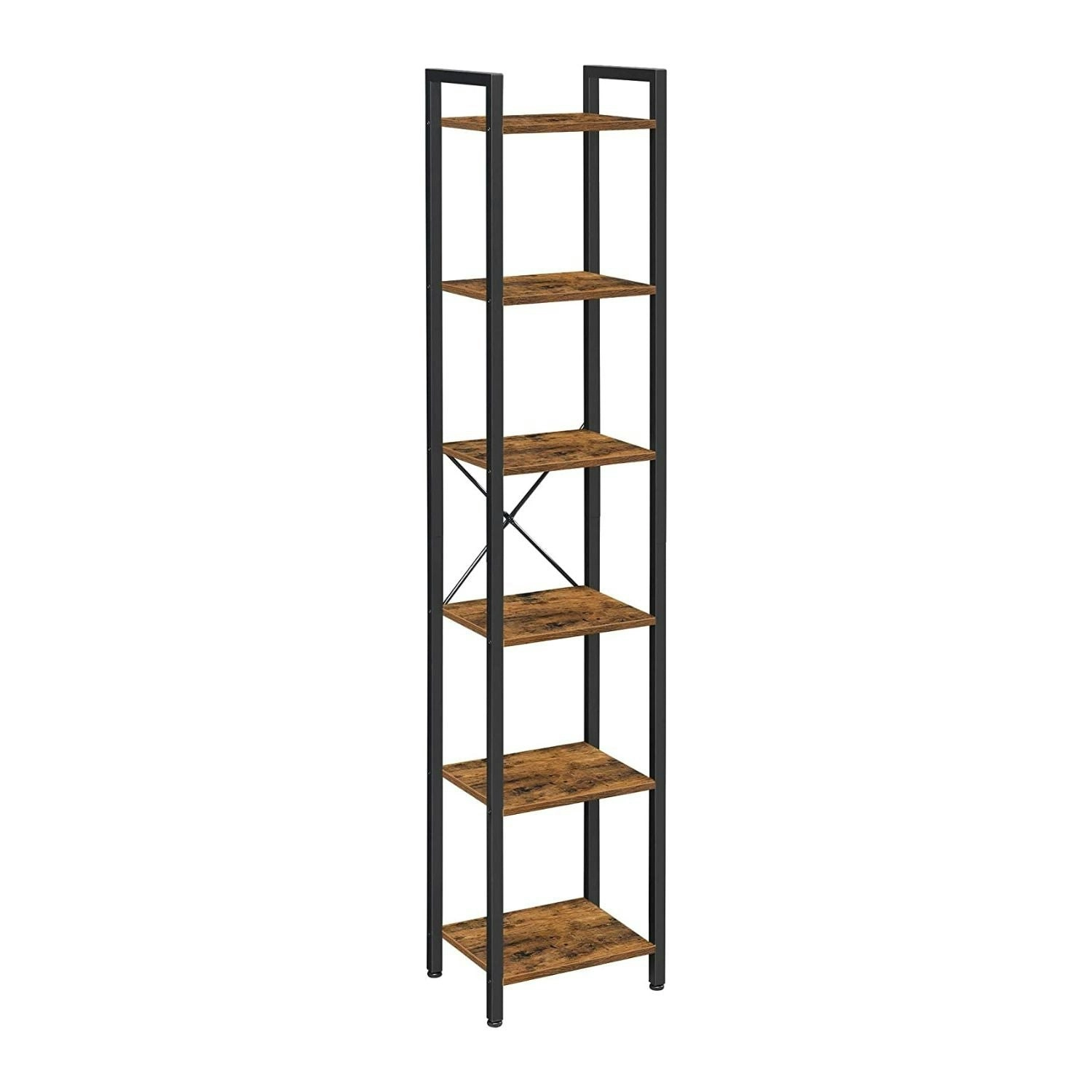 VASAGLE Narrow Bookcase 6-Tiers for Living Room Rustic Brown and Black