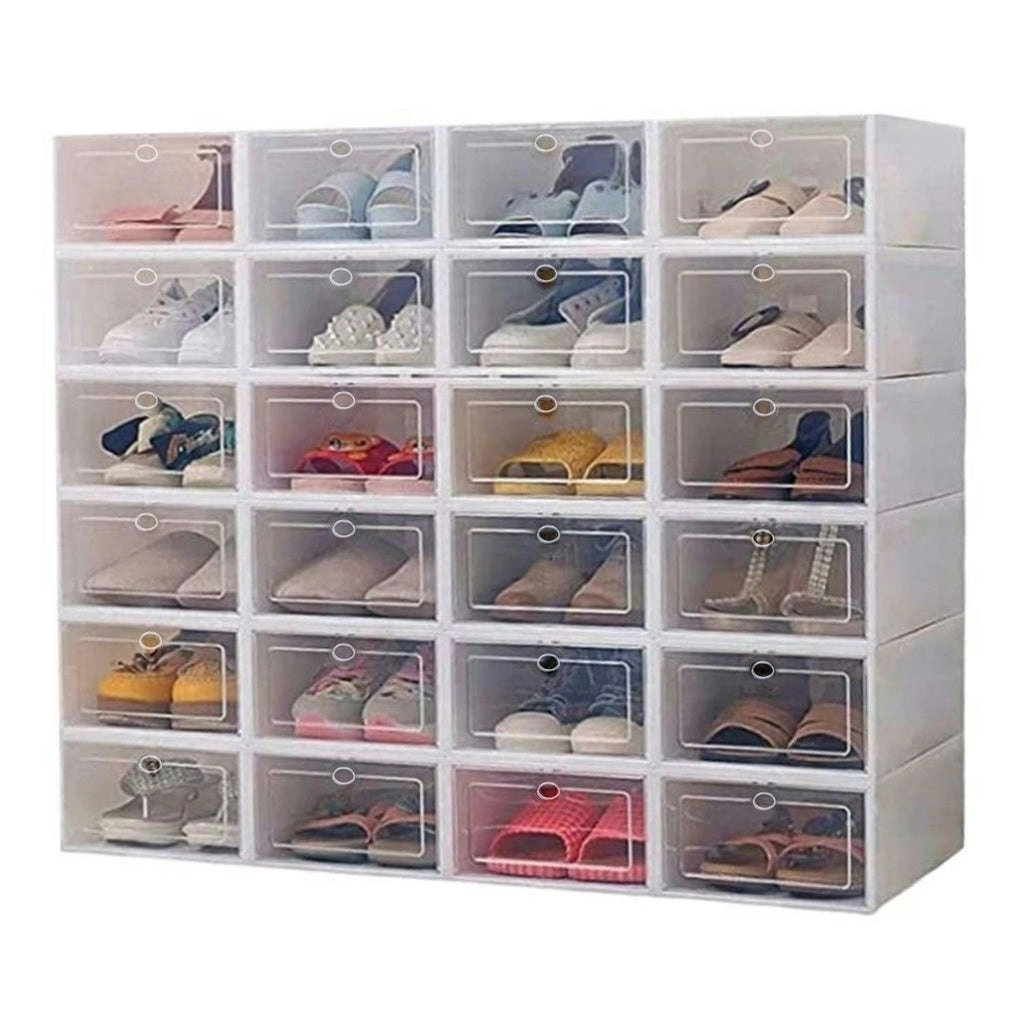 24pcs Gominimo Foldable Stackable Plastic Storage Shoe Boxes - White