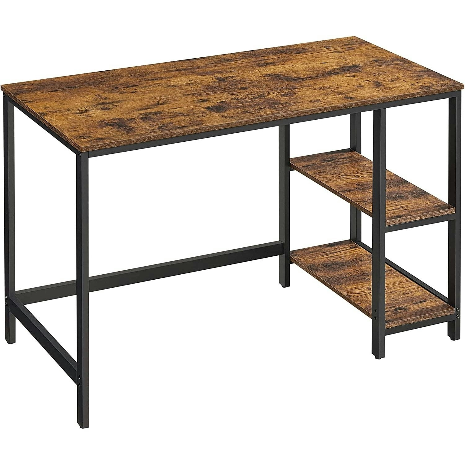 VASAGLE Laptop Office Workstation Study Table with 2 Shelves Computer Desk - Rustic Brown