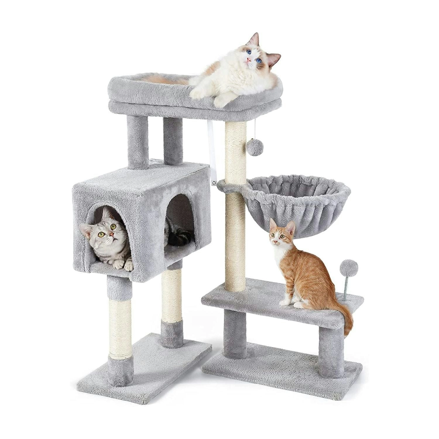 Floofi 97cm Adjustable Base Cat Tree Scratching Post Cat House Condo Light Grey