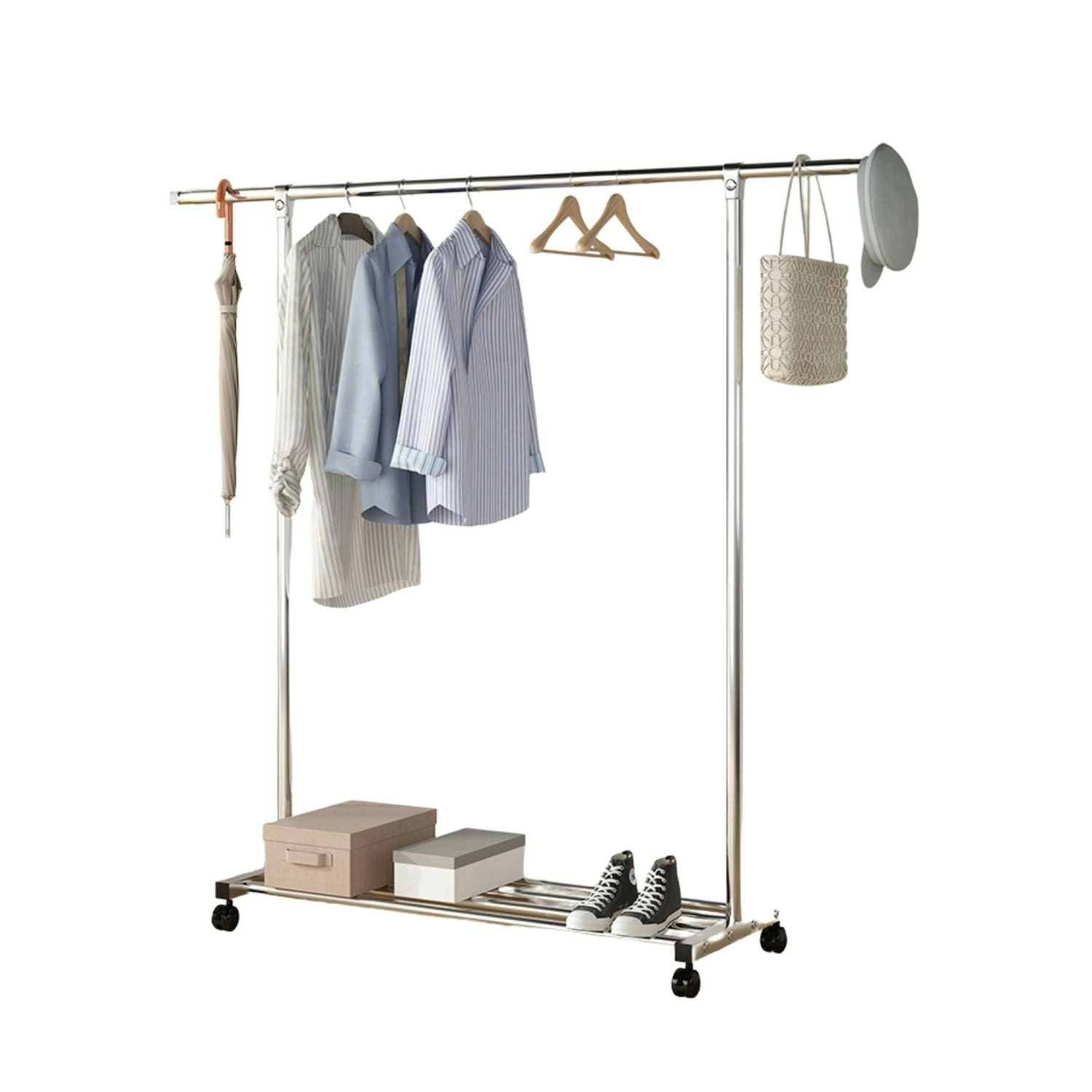 Ekkio Clothes Rack Coat Stand Adjustable Hanger Rail Wheels