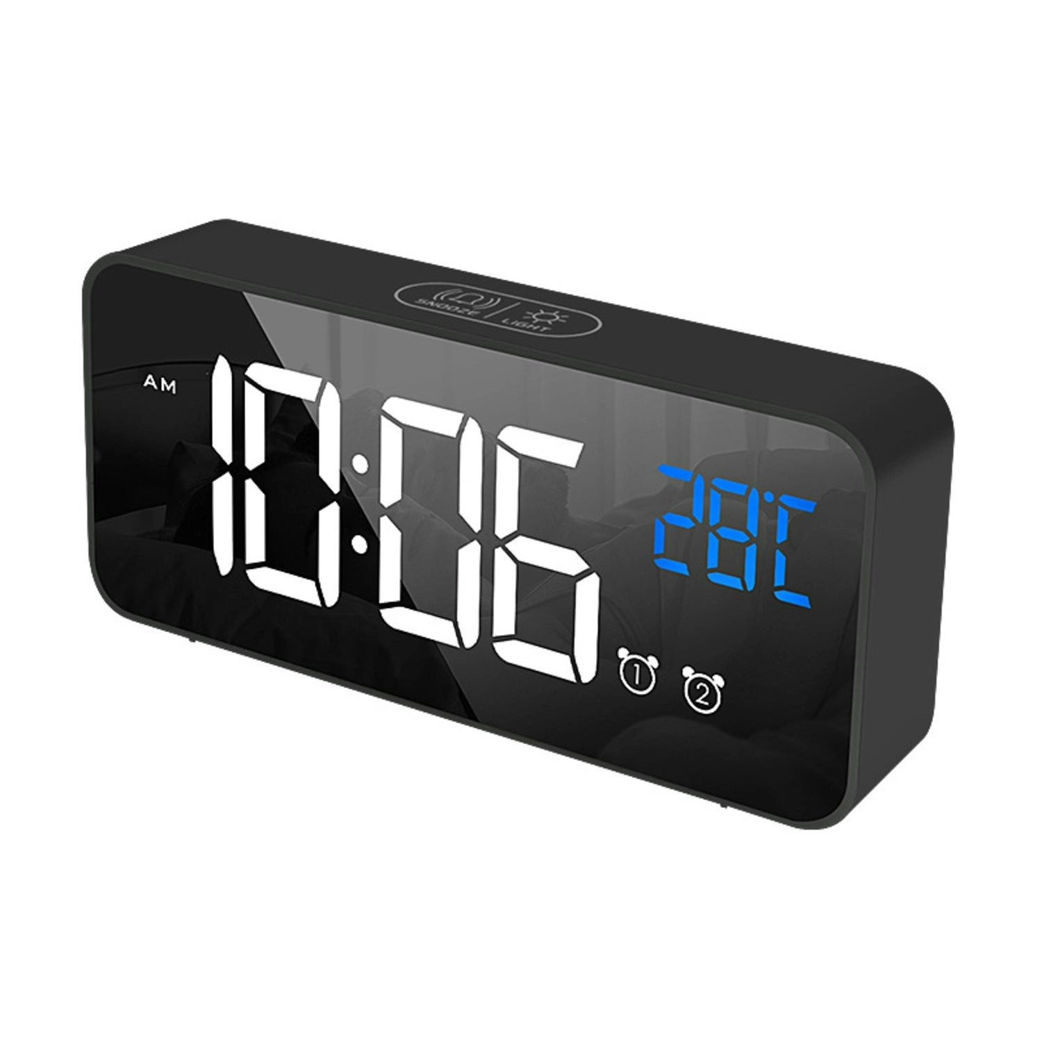 Gominimo Digital Clock Mirrored Dual Alarm Adjustable Brightness Black