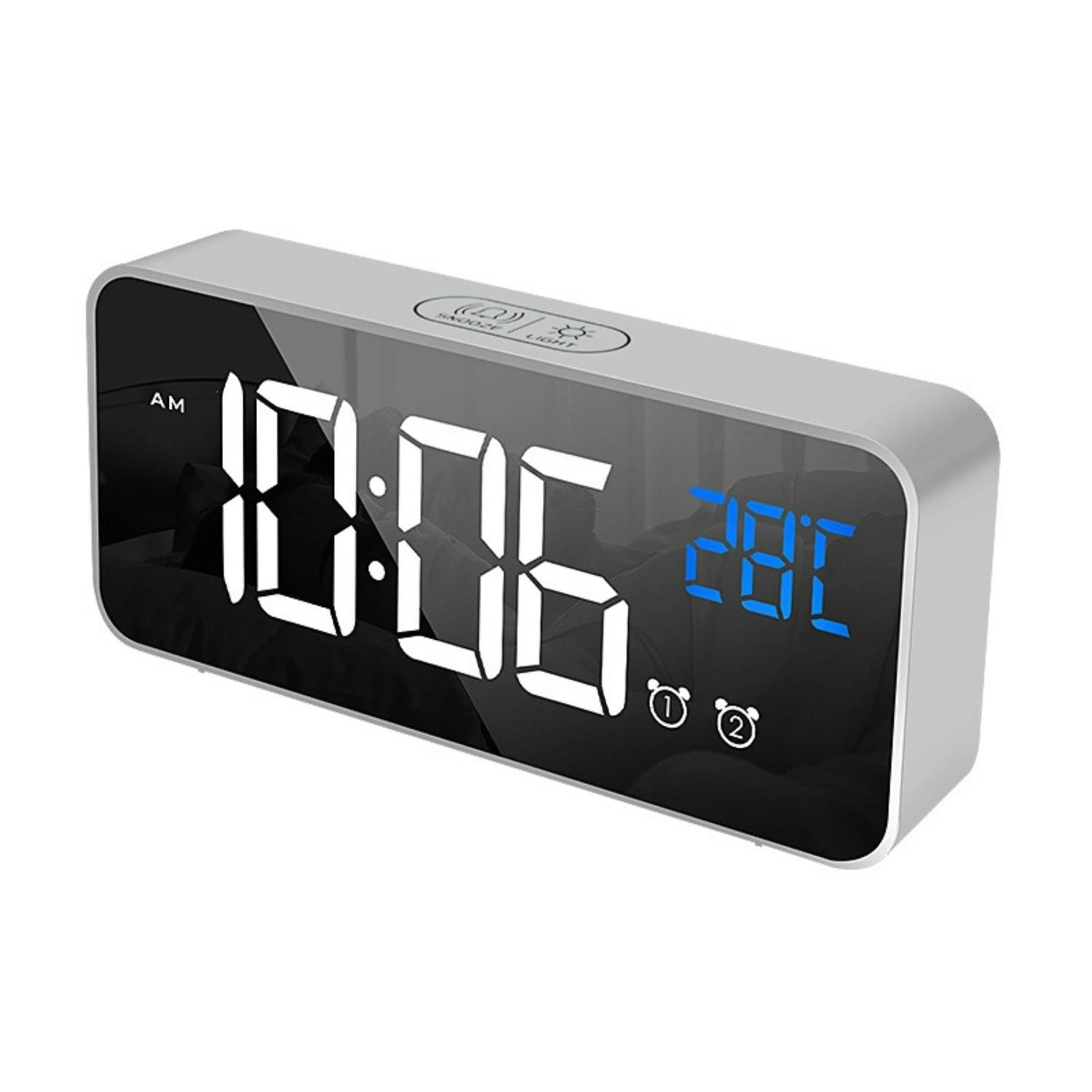 Gominimo Digital Clock Mirrored Dual Alarm Adjustable Brightness Grey