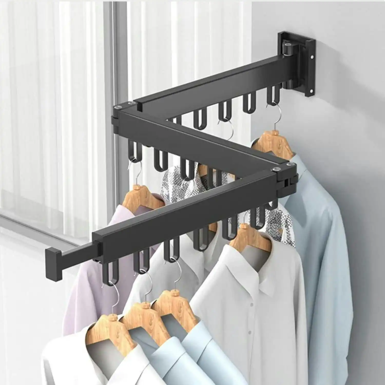 Gominimo Wall Mount Tri-fold Clothes Rack Black