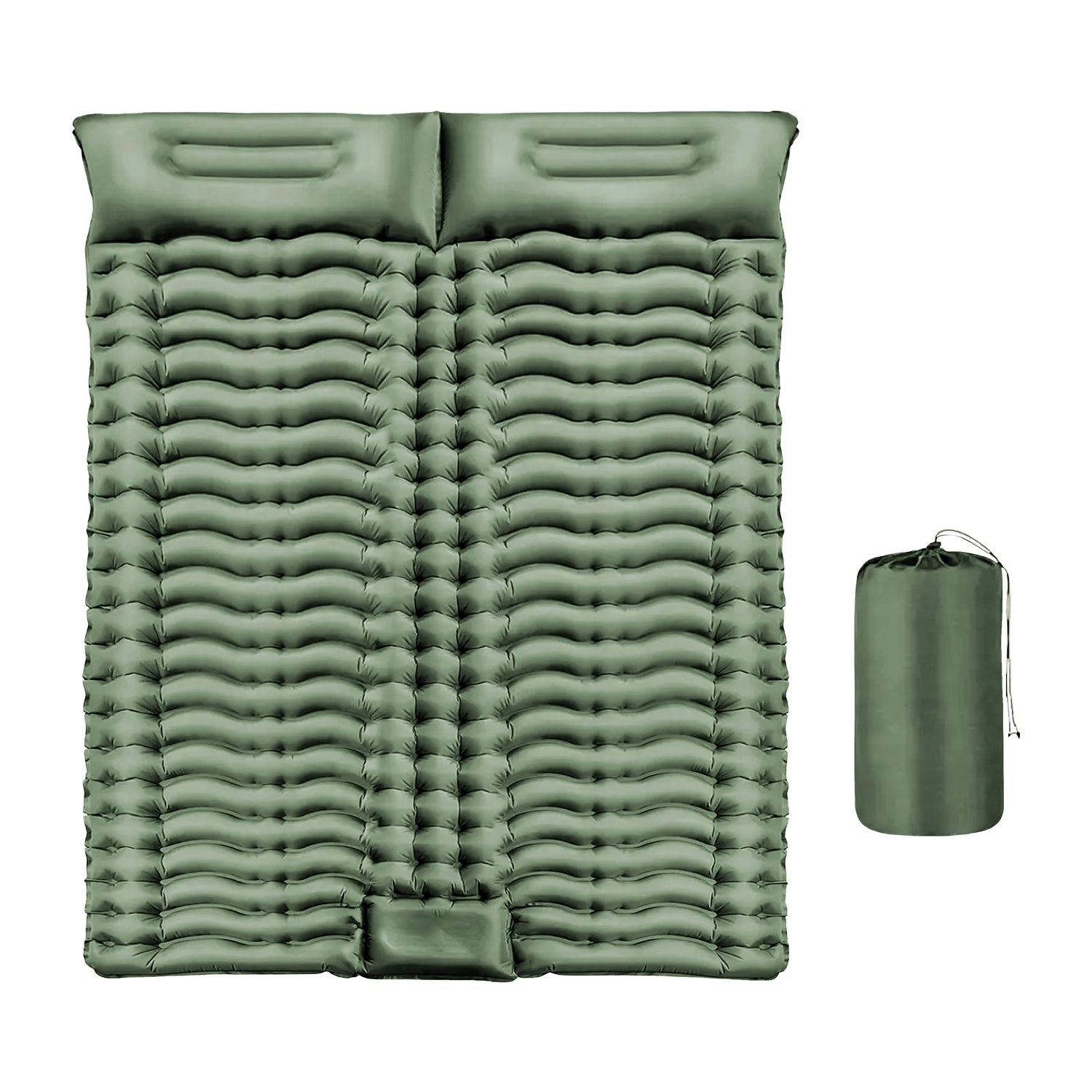 Kiliroo Double Inflatable Mattress Camping Air Bed Sleeping Pad with Pillow Army Green