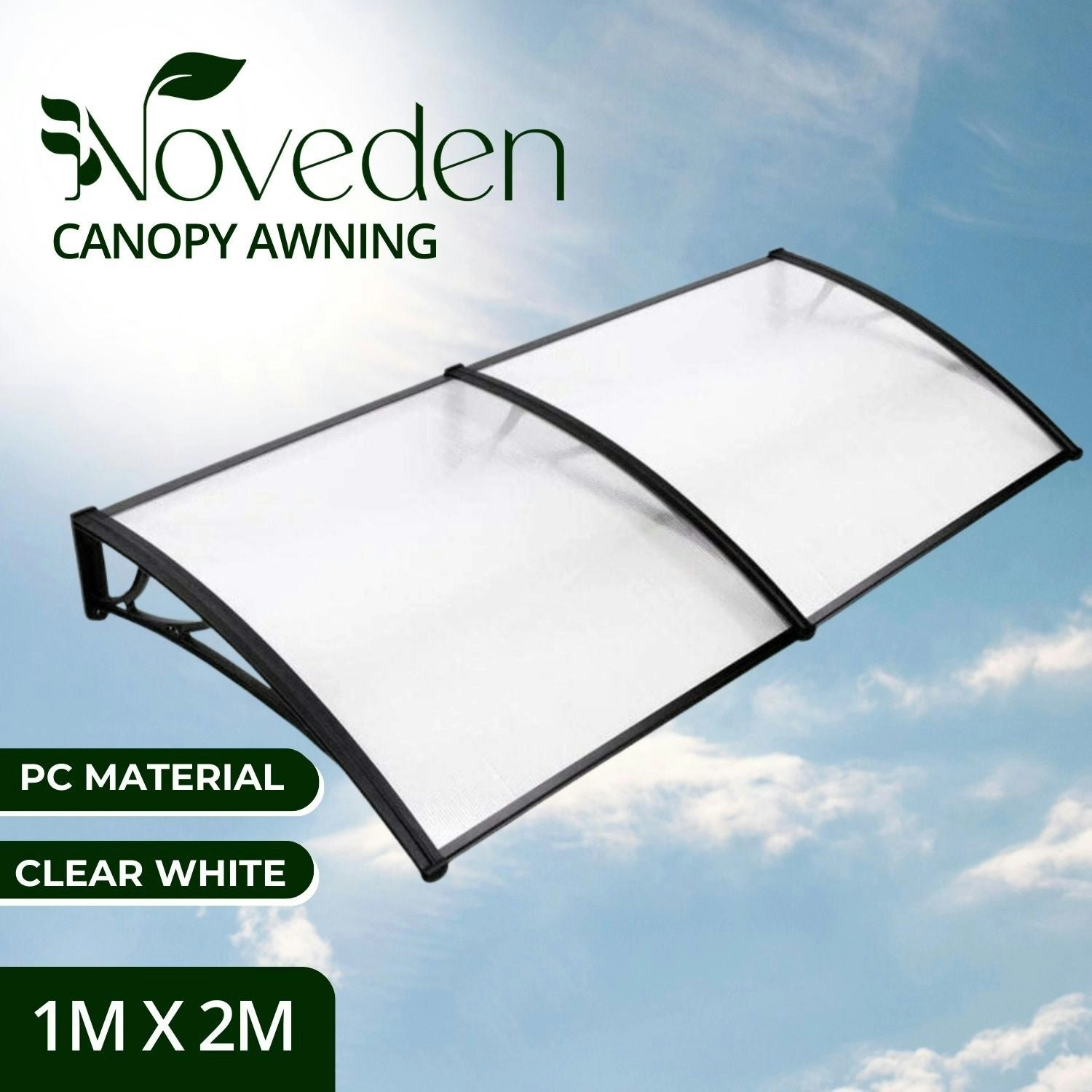 Noveden Window Door Awning Canopy Outdoor UV Patio Rain Cover 2M Type 2 White