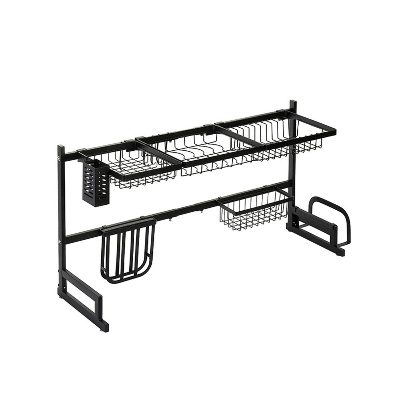 Gominimo 85-100cm Adjustable Over Sink Utensils Cutlery Holder Drainer Dish Drying Rack - Black