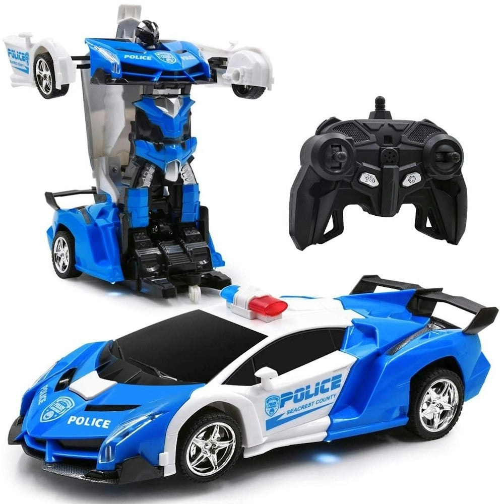 Gominimo Transform Car Robot Police Car with Remote Control (White Blue) GO-TCR-100-FM