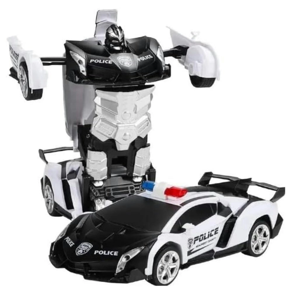 Gominimo Transform Car Robot Police Car with Remote Control White Black