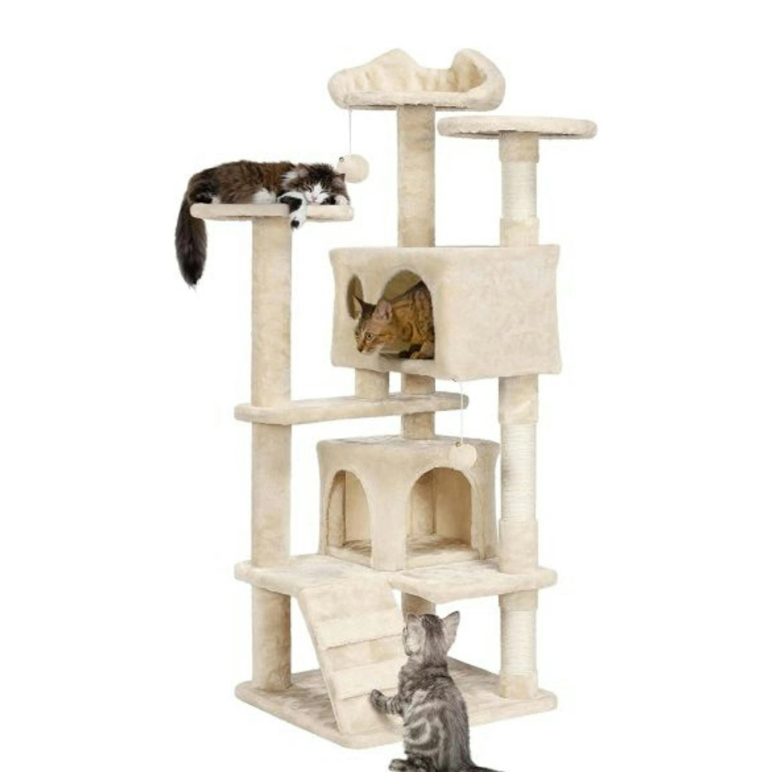 Floofi 118cm Plush Cat Condo Cat Tree (Beige)