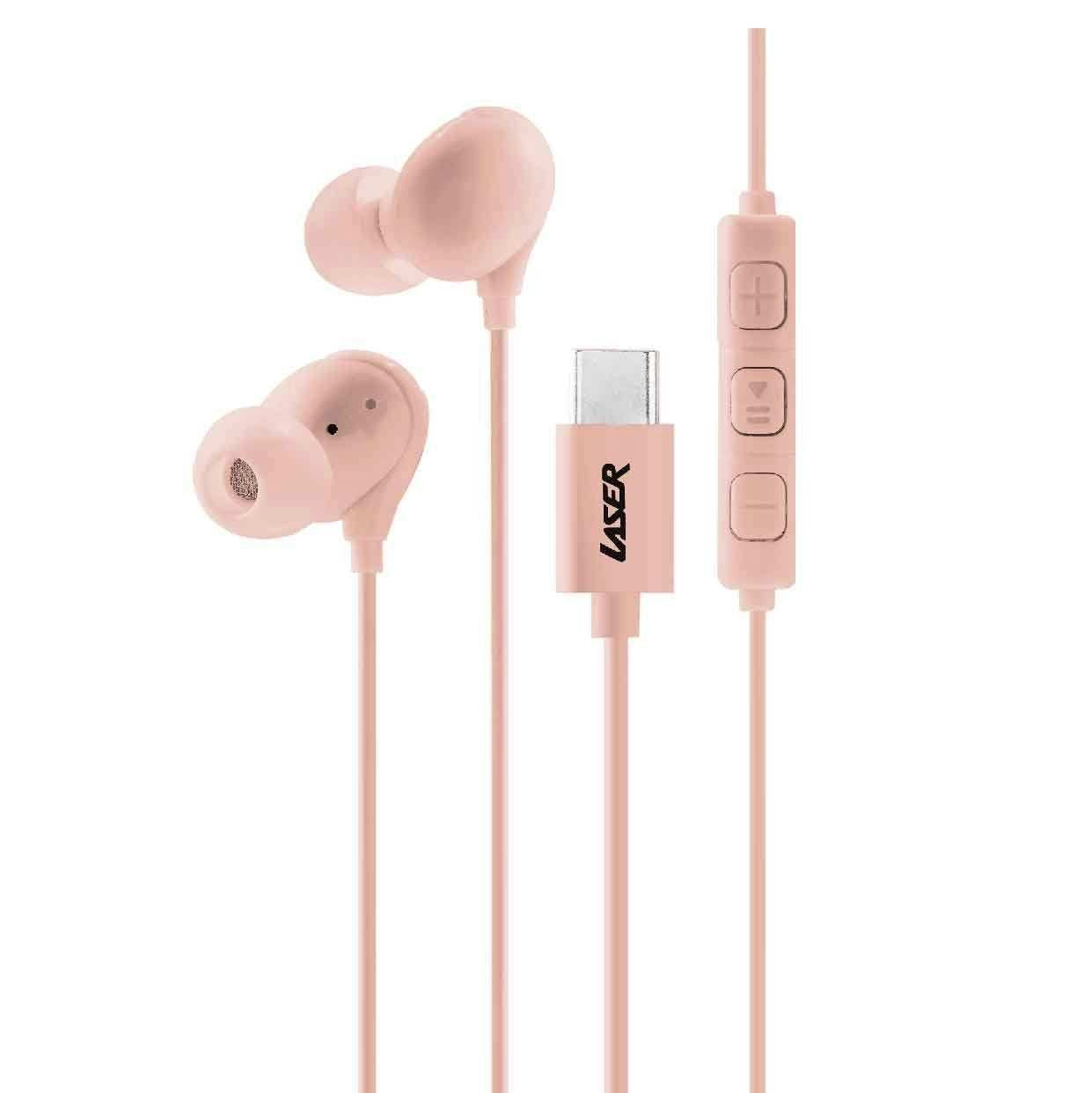 Laser Rose In-Ear Earphones with USB-C & Inline Controls - Stereo Sound