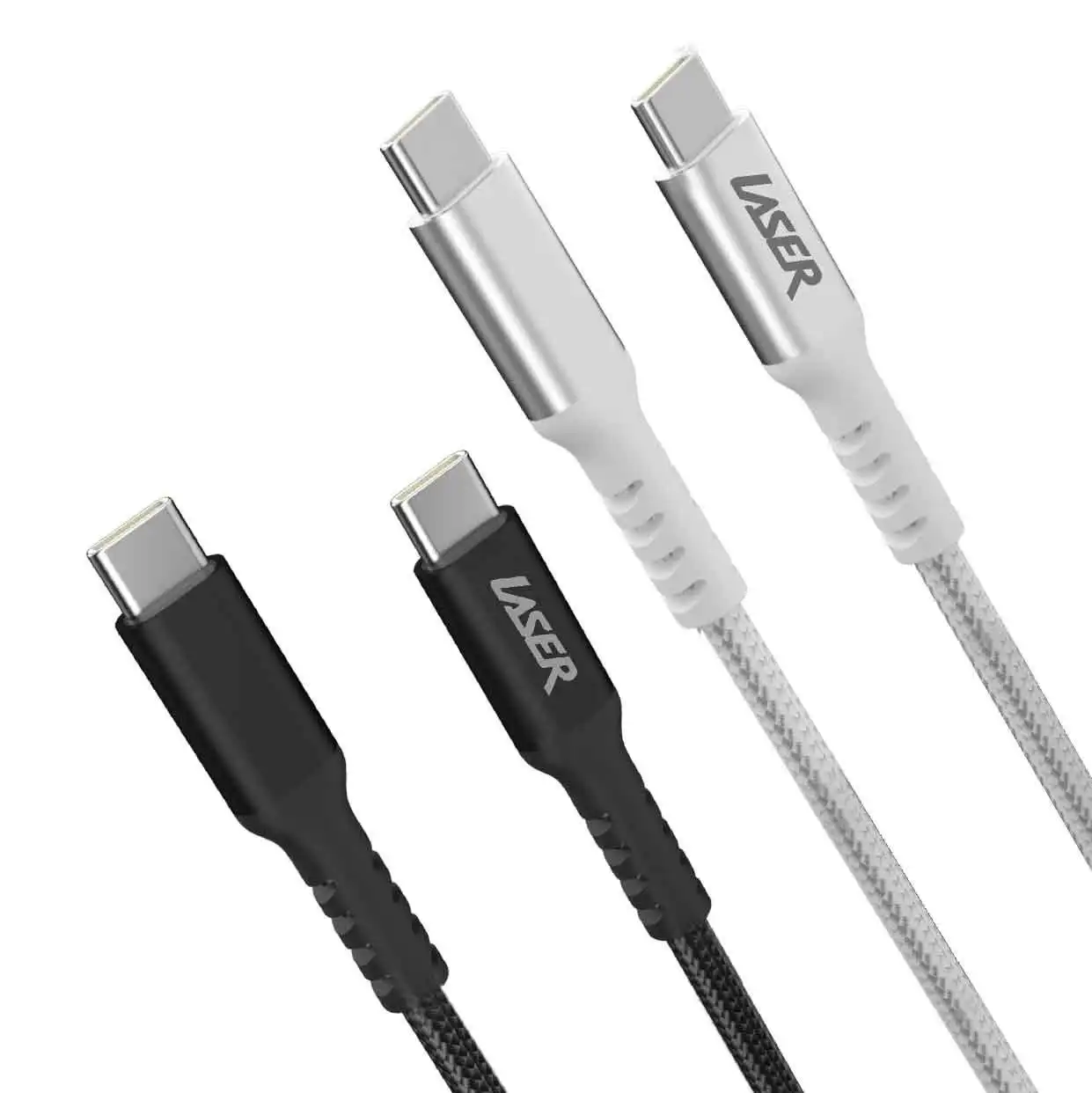 Laser 60W USB-C to USB-C Fast Charge Cable Black/Silver 2m 2-Pack