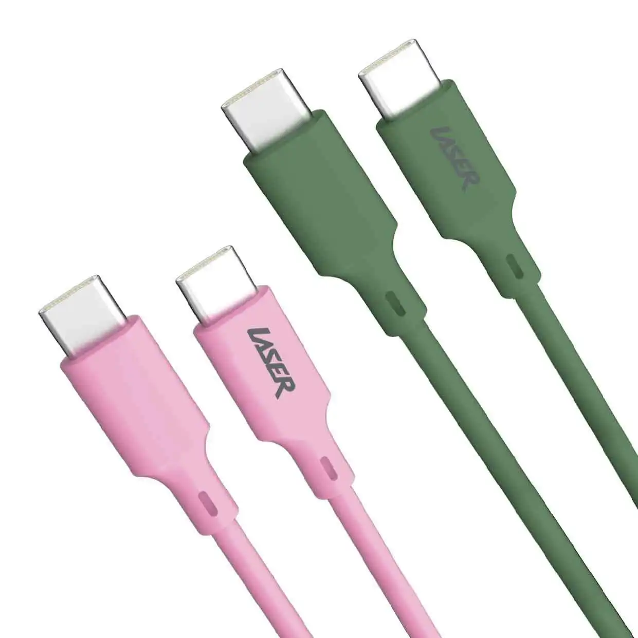 Laser USB-C Fast Charge Cable 60W 2m Duo Pack Pink/Green High Speed