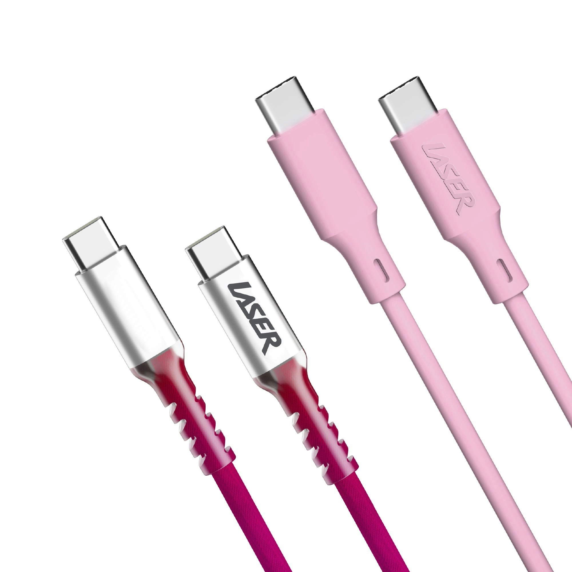 Laser USB-C to USB-C 1m Charging Cable 2 Pack - Rainbow Pink - 60W Fast Charge