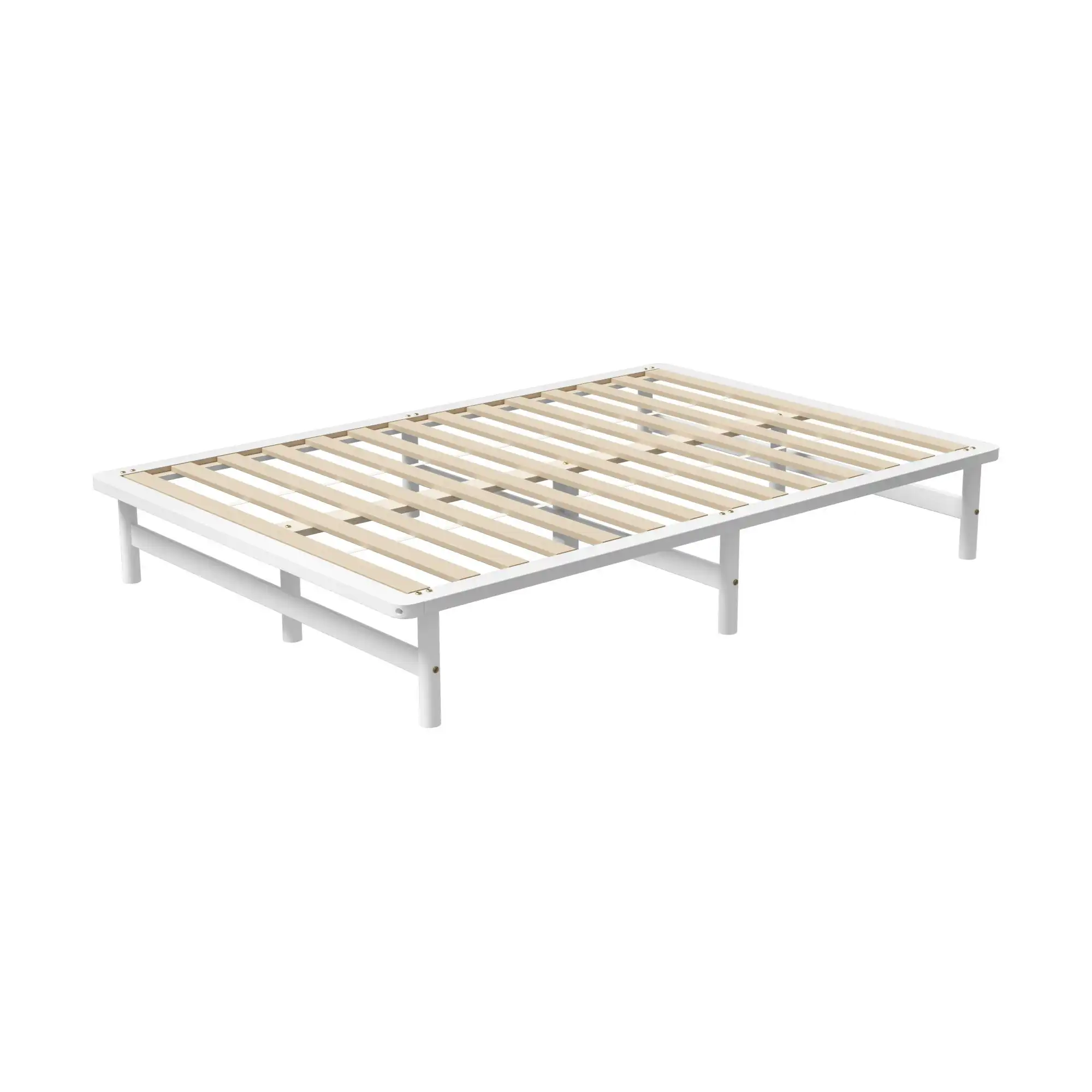 Oikiture Wooden Bed Frame Pine Timber White（Double)