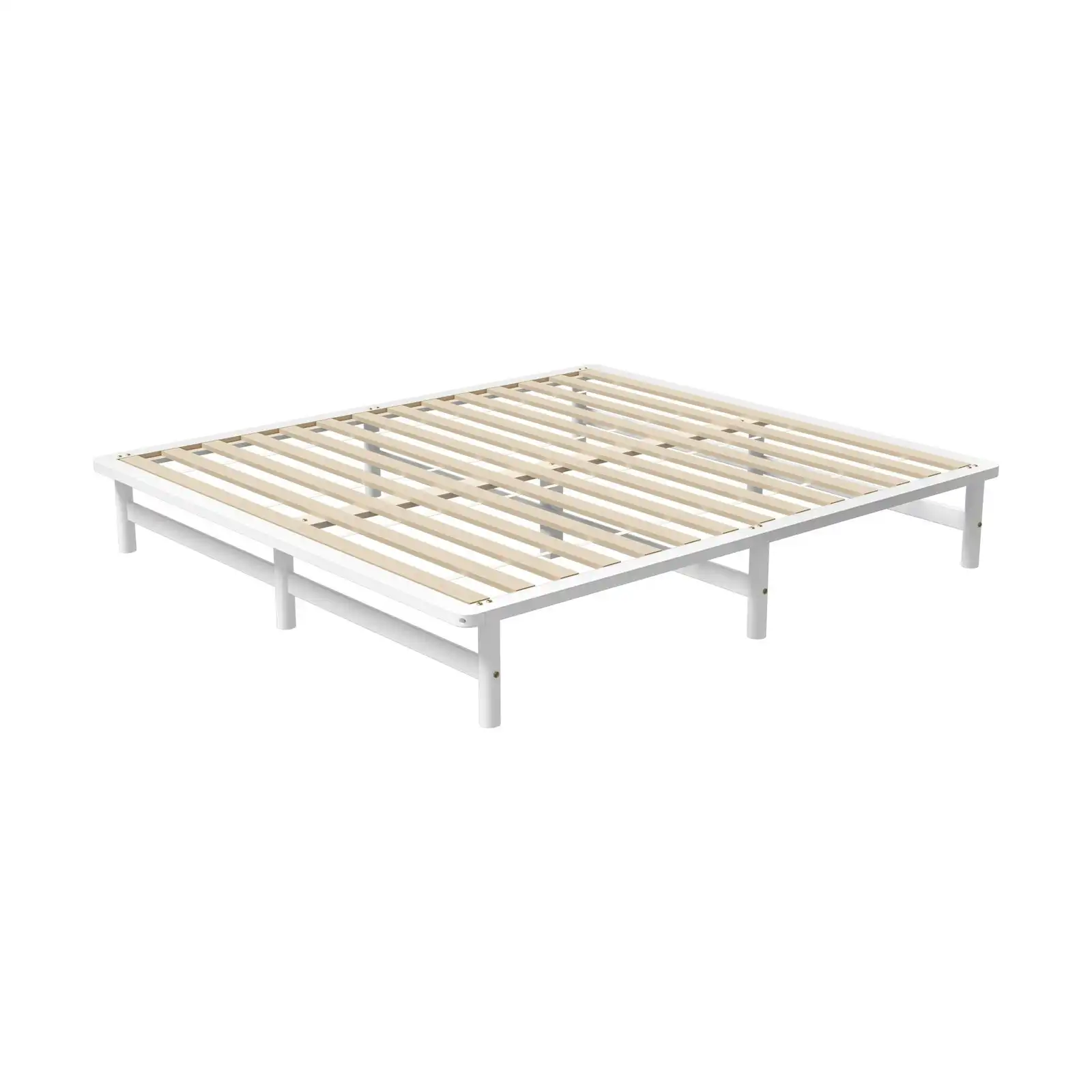 Oikiture Wooden Bed Frame Pine Timber White（King)