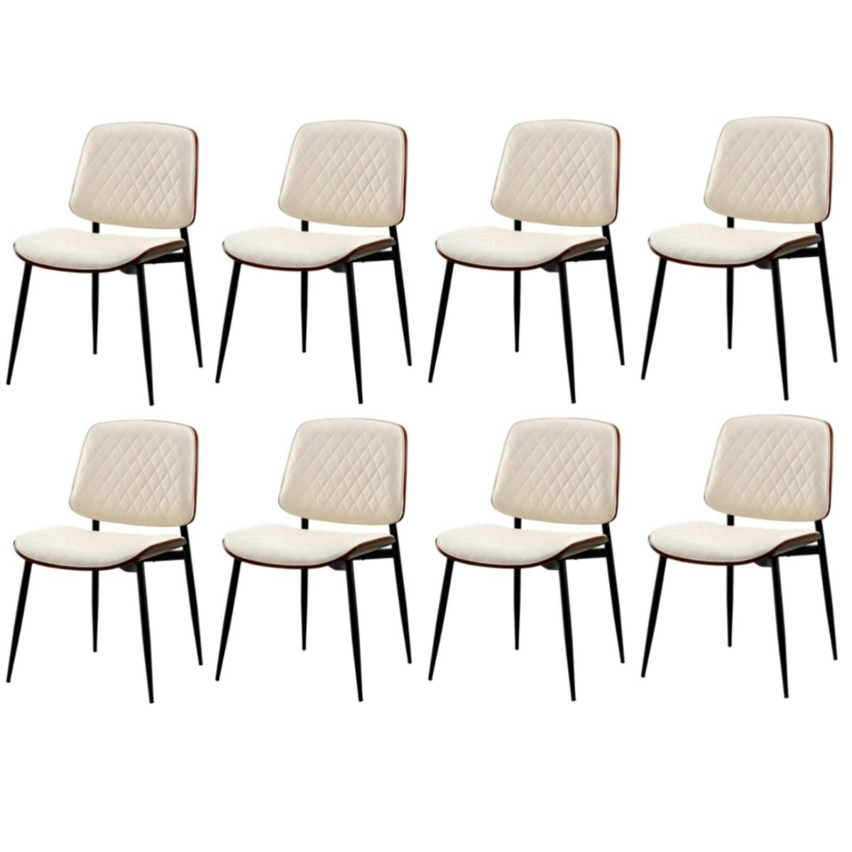 Oikiture 8x Dining Chairs Retro Faux Leather Solid Beech Wood Metal Legs White