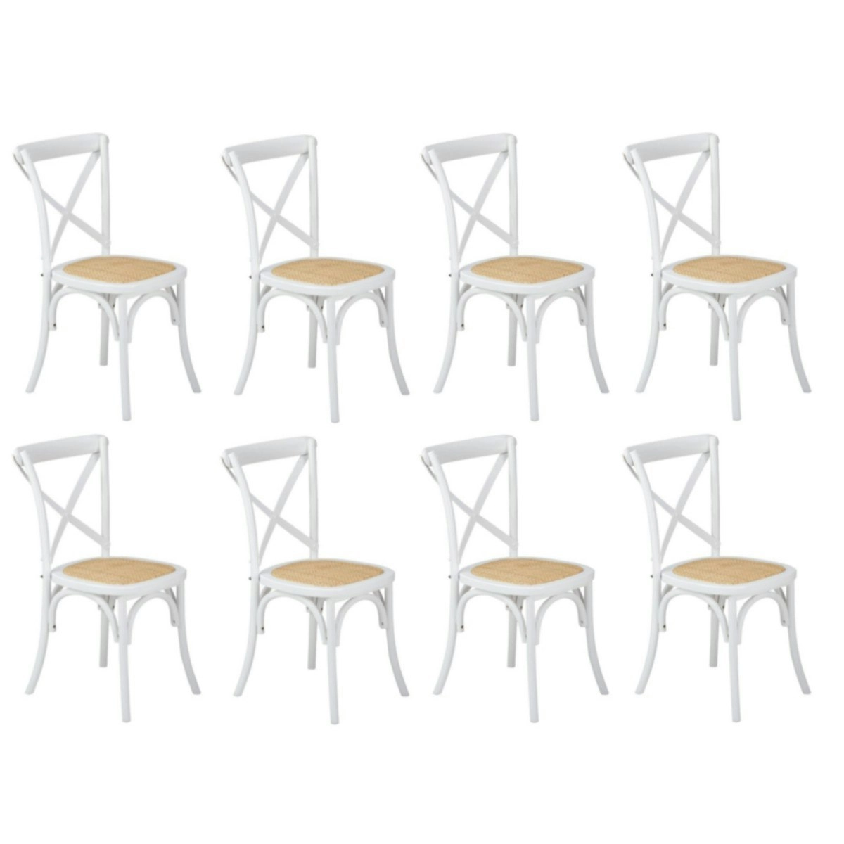 Oikiture 8PCS Crossback Dining Chair Solid Birch Timber Wood Ratan Seat White