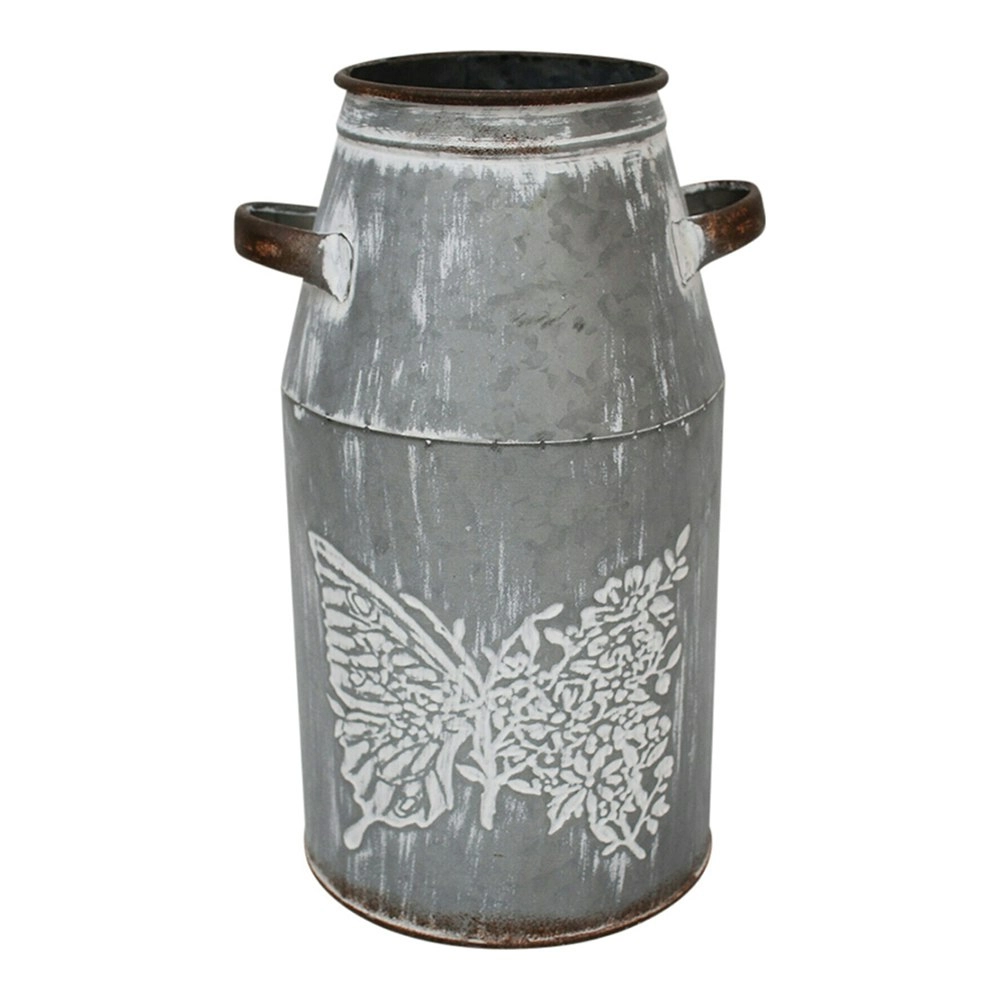 Metal 29cm Butterfly Urn Tin Flower Plant Vase Outdoor Garden Home Decor  Grey