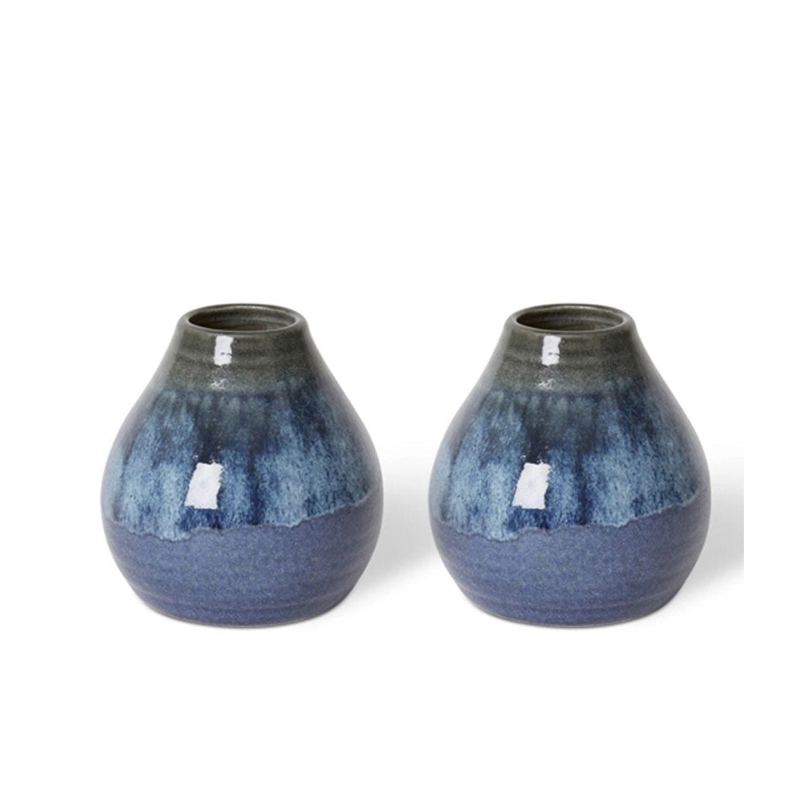 2x E Style Arabella 16cm Ceramic Plant/Flower Vase Tabletop Home Decor Blue