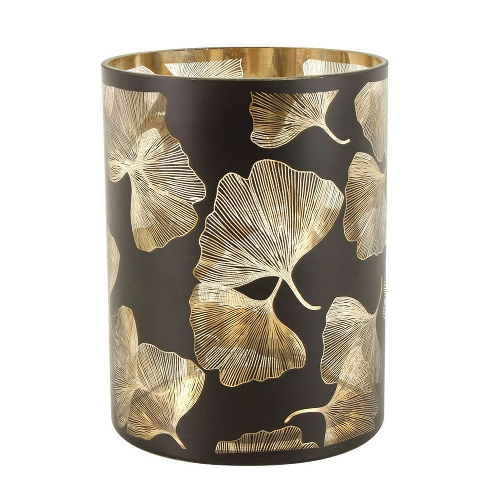 Maine & Crawford 21cm Maalik Glass Ginkgo Candle Holder Storage Decor Black/Gold