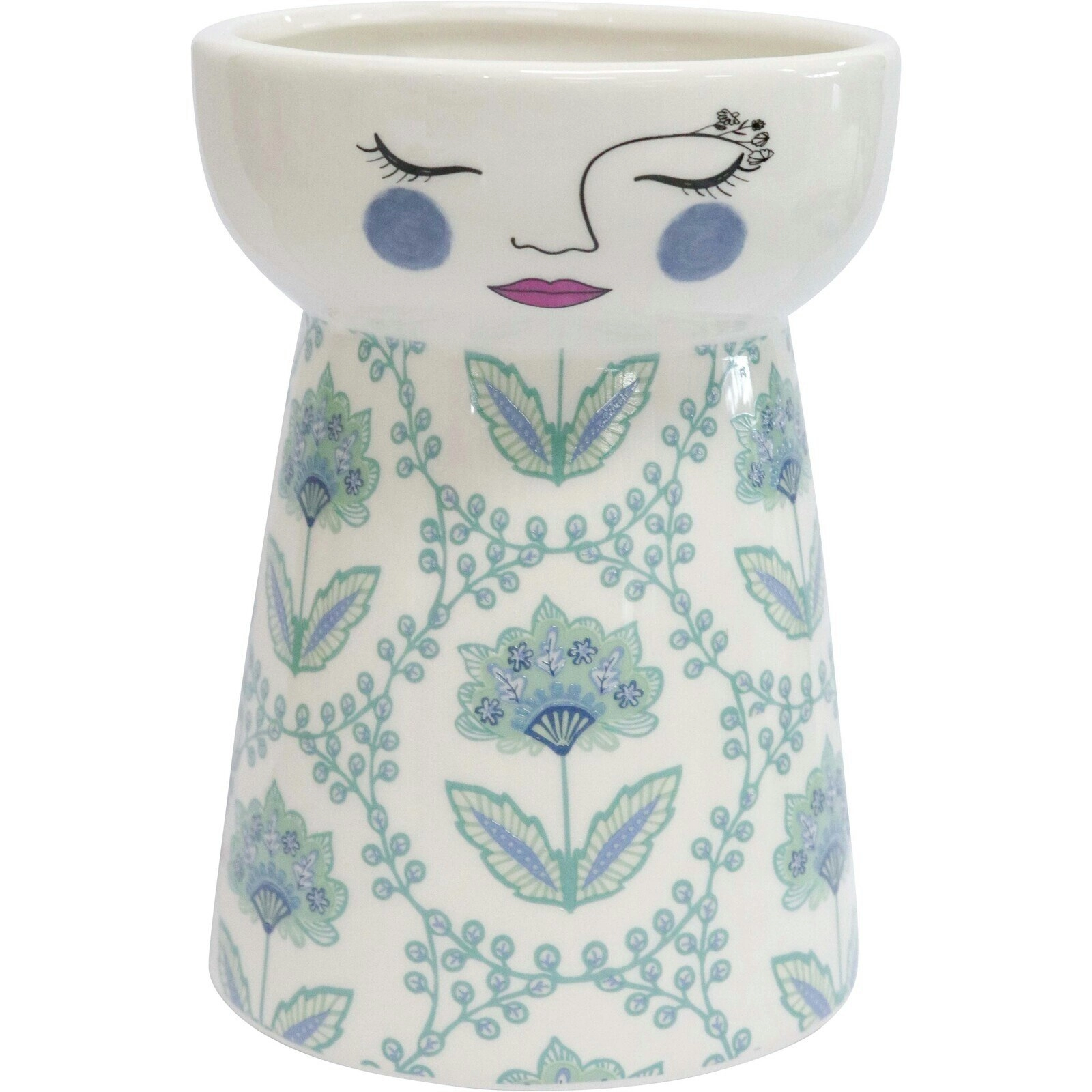 LVD Ceramic Doll Vase Pot Home/Office Tabletop Decor Display 16cm Blue Chintz