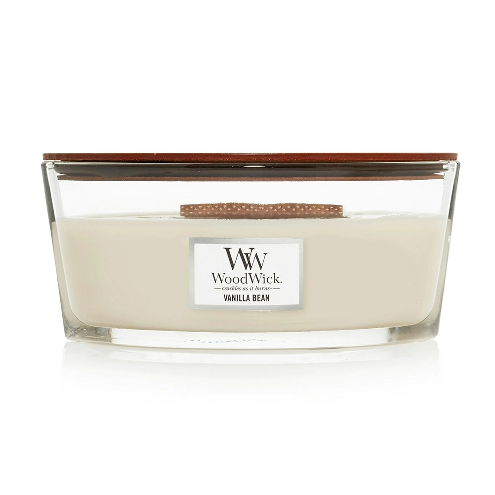 WoodWick 453g Scented Home Fragrance Soy Wax Candle Vanilla Bean Ellipse White