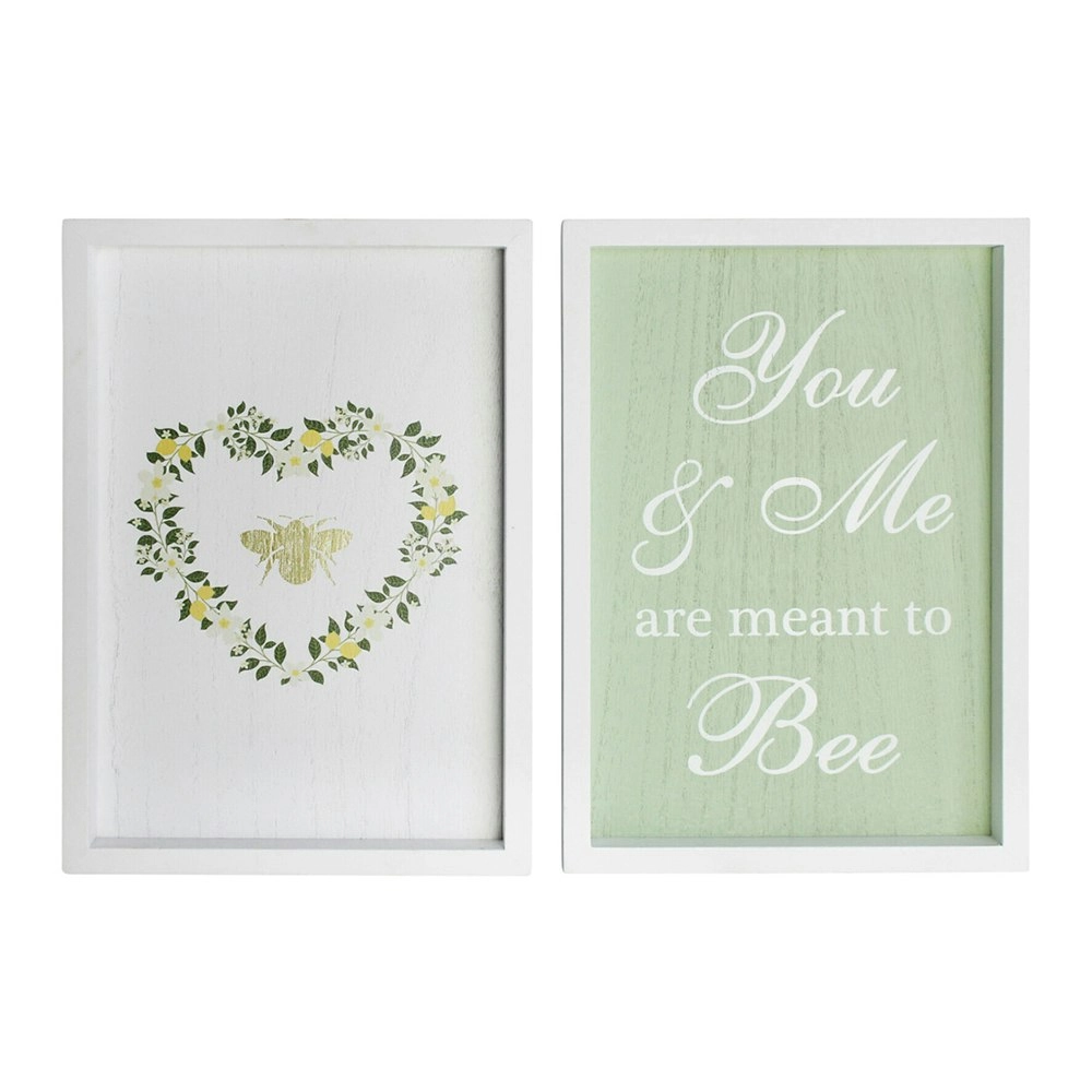 2PK You & Me Bee 28cm MDF Sign Wall Hanging Message Set Home/Office Room Decor