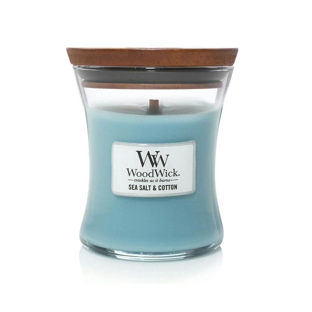 WoodWick 274g Scented Fragrance Soy Wax Candle Sea Salt & Cotton Medium Blue