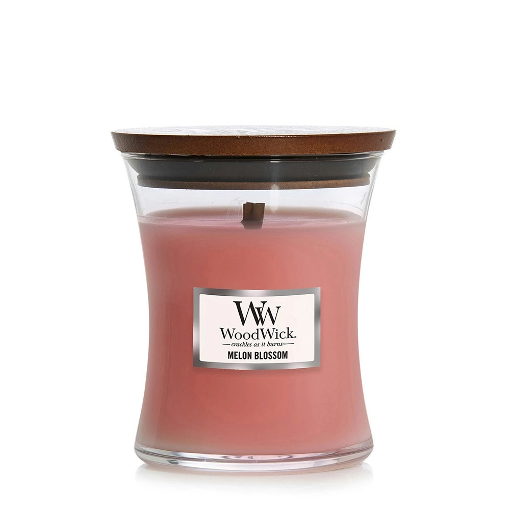 WoodWick Melon Blossom Scented Crafted Candle Glass Jar Wax w/ Lid Medium