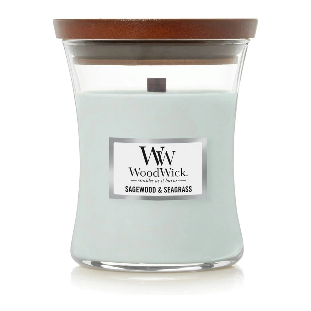 WoodWick 274g Scented Fragrance Soy Wax Candle Sagewood & Seagrass Medium Pink