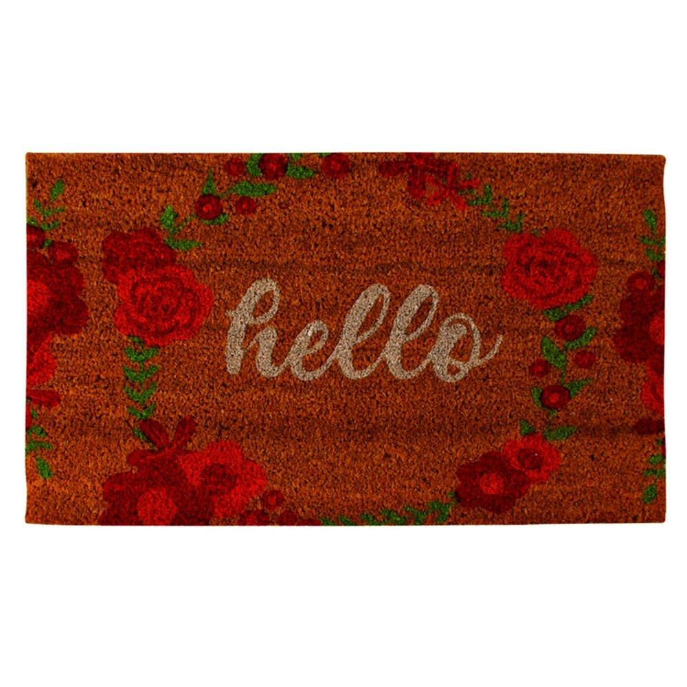 Maine & Crawford 70x40cm Hello Floral Coir Premium Front Doormat Home Carpet Rug